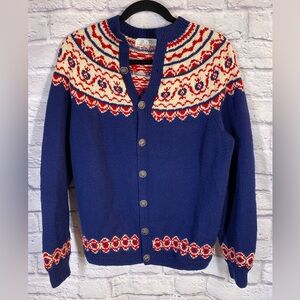 Nordic House 100% Wool Fair Isle Button Cardigan Sweater Size 44 L/XL